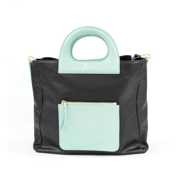 Gropius tote by Ivy Cove - black and blue leather with strap - Picture 6 of 7